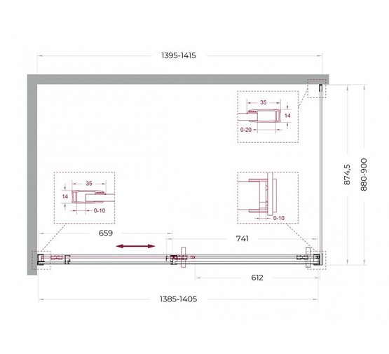 Душевой угол BelBagno Soft Close-1 1400x900 хром, прозр.стекло 