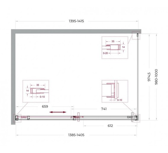 Душевой угол BelBagno Soft Close-1 1400x1000 оружейная сталь, прозр.стекло 