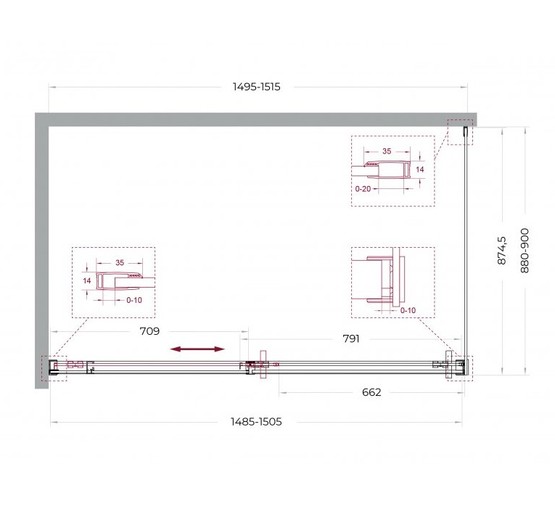 Душевой угол BelBagno Soft Close-1 1500x900 оружейная сталь, прозр.стекло 