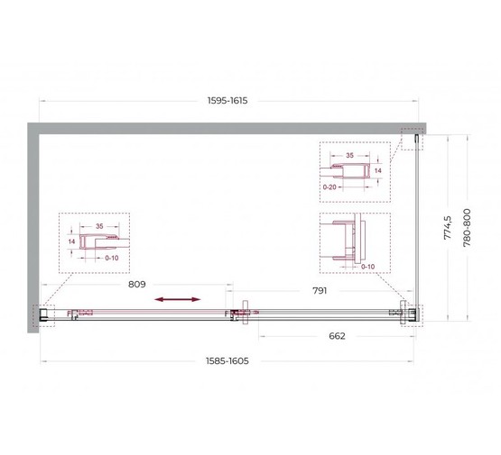 Душевой угол BelBagno Soft Close-1 1600x800 хром, прозр.стекло 