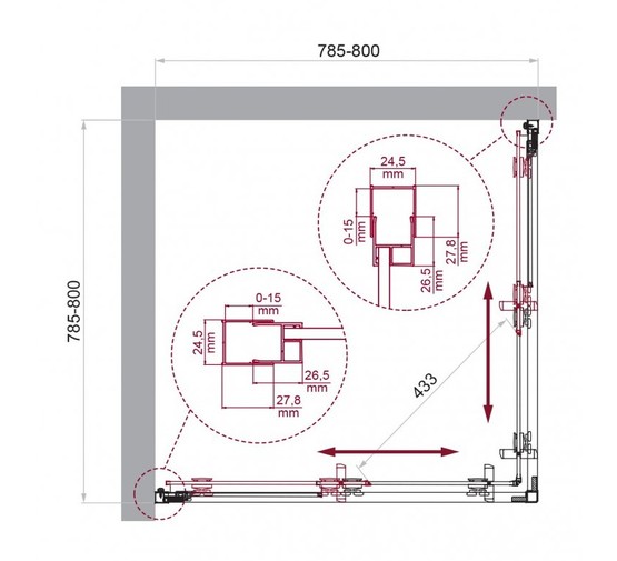Душевой угол BelBagno Luce A 2 800x800 золото, прозр.стекло 