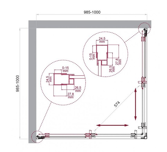 Душевой угол BelBagno Luce A 2 1000x1000 золото, прозр.стекло 