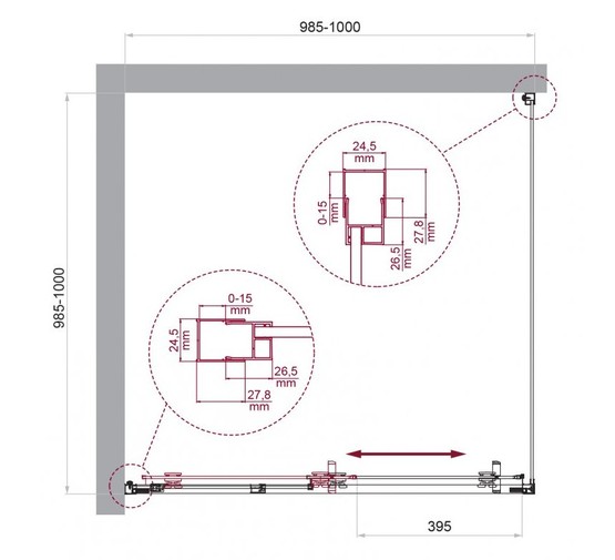 Душевой угол BelBagno Luce A 1 1000x1000 хром, прозр.стекло 
