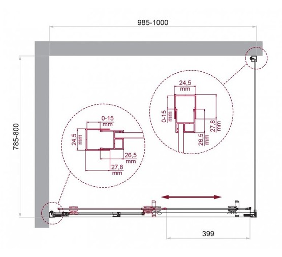 Душевой угол BelBagno Luce AH 1 1000x800 хром, прозр.стекло 