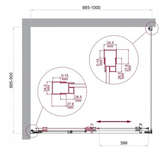 Душевой угол BelBagno Luce AH 1 1000x900 хром, прозр.стекло 