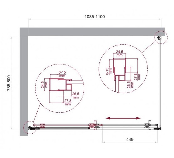 Душевой угол BelBagno Luce AH 1 1100x800 хром, прозр.стекло 