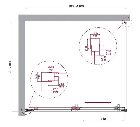 Душевой угол BelBagno Luce AH 1 1100x1000 хром, прозр.стекло 