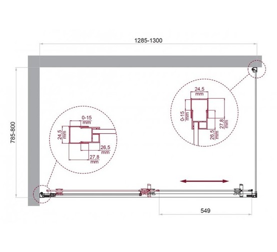 Душевой угол BelBagno Luce AH 1 1300x800 хром, прозр.стекло 