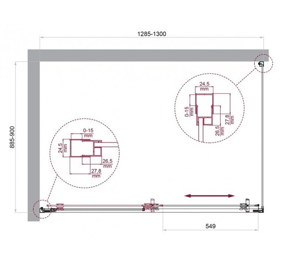 Душевой угол BelBagno Luce AH 1 1300x900 хром, прозр.стекло 