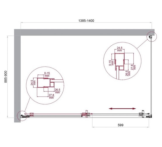 Душевой угол BelBagno Luce AH 1 1400x900 хром, прозр.стекло 