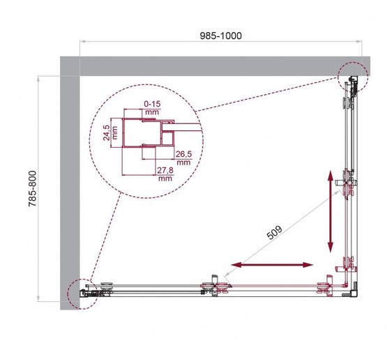 Душевой угол BelBagno Luce AH 2 1000x800 хром, прозр.стекло 