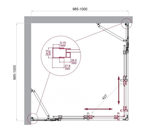Душевой угол BelBagno Luce A 22 1000x1000 хром, прозр.стекло 