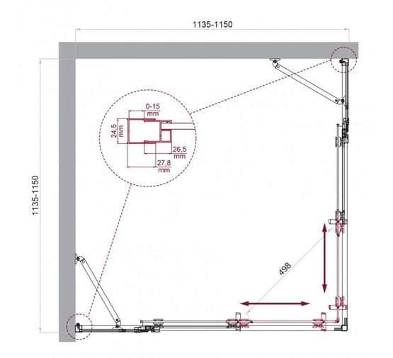 Душевой угол BelBagno Luce A 22 1150x1150 хром, прозр.стекло 
