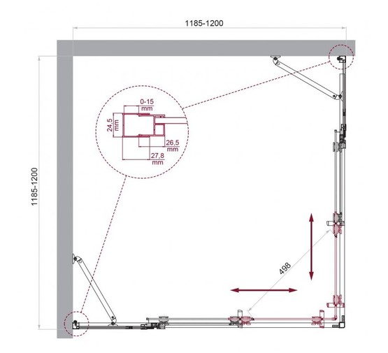 Душевой угол BelBagno Luce A 22 1200x1200 хром, прозр.стекло 