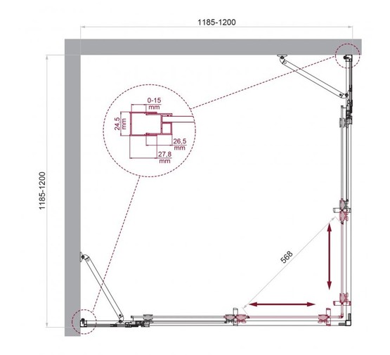 Душевой угол BelBagno Luce A 22 1200x1200 хром, прозр.стекло 