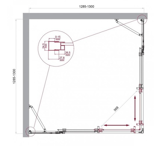 Душевой угол BelBagno Luce A 22 1300x1300 хром, прозр.стекло 