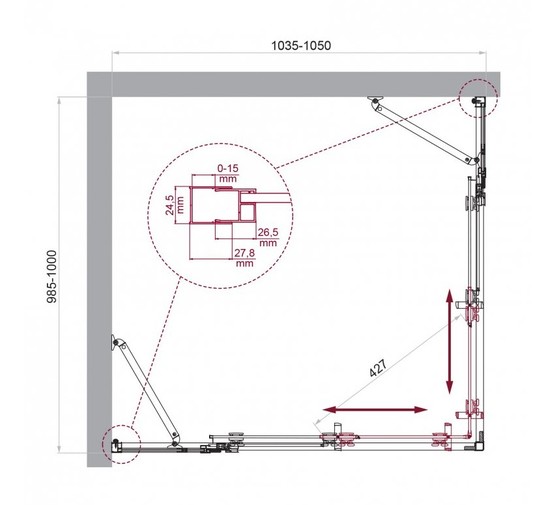 Душевой угол BelBagno Luce AH 22 1050x1000 хром, прозр.стекло 