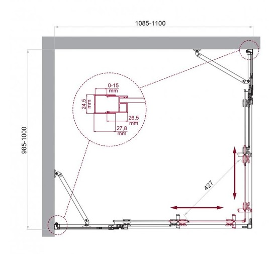 Душевой угол BelBagno Luce AH 22 1100x1000 хром, прозр.стекло 