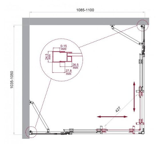 Душевой угол BelBagno Luce AH 22 1100x1050 хром, прозр.стекло 