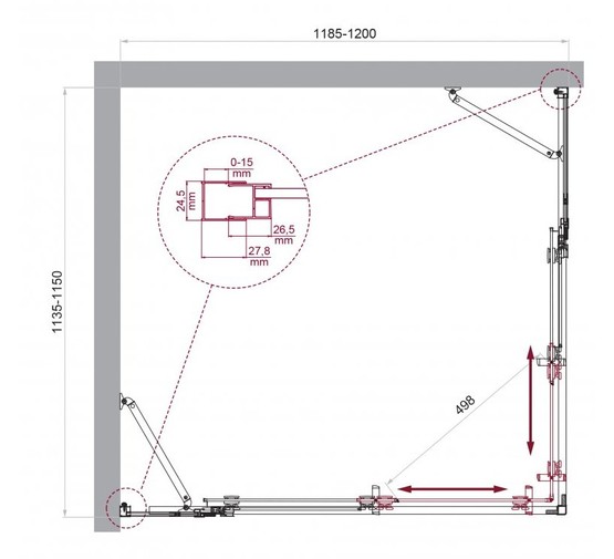 Душевой угол BelBagno Luce AH 22 1200x1150 хром, прозр.стекло 