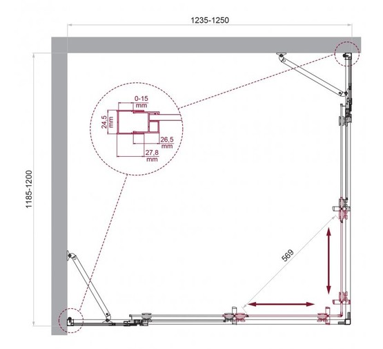Душевой угол BelBagno Luce AH 22 1250x1200 хром, прозр.стекло 