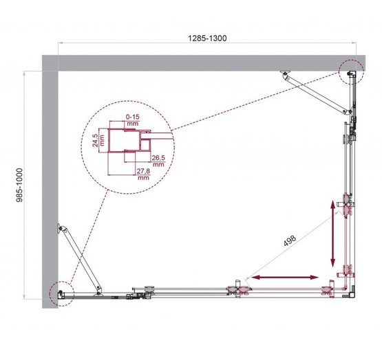 Душевой угол BelBagno Luce AH 22 1300x1000 хром, прозр.стекло 