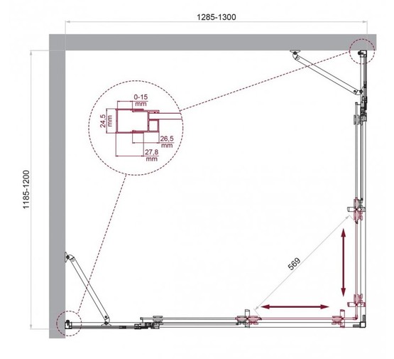 Душевой угол BelBagno Luce AH 22 1300x1200 хром, прозр.стекло 
