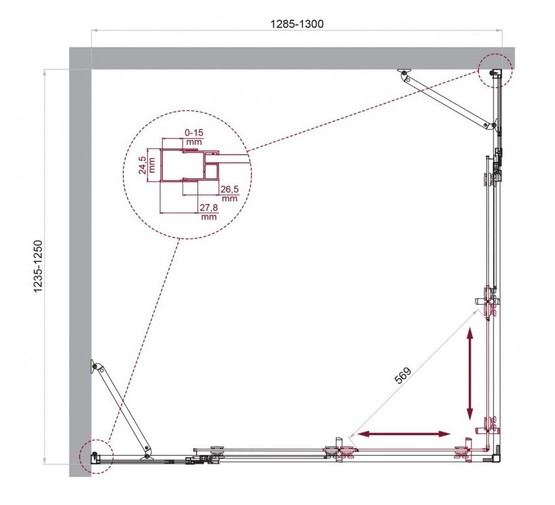 Душевой угол BelBagno Luce AH 22 1300x1250 хром, прозр.стекло 
