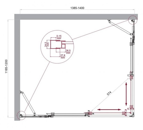 Душевой угол BelBagno Luce AH 22 1400x1200 хром, прозр.стекло 