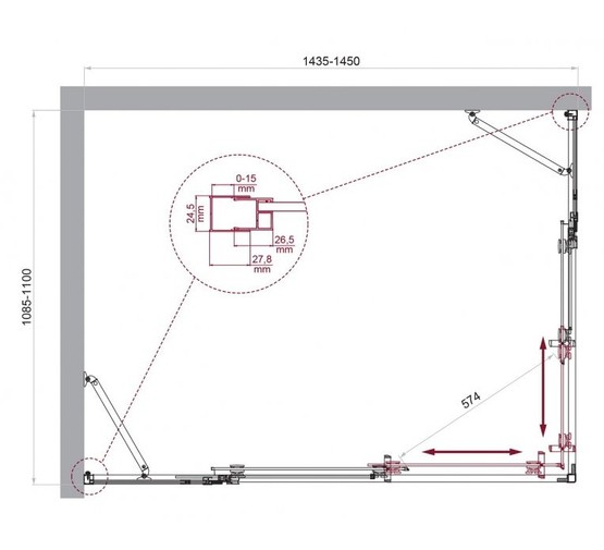 Душевой угол BelBagno Luce AH 22 1450x1100 хром, прозр.стекло 