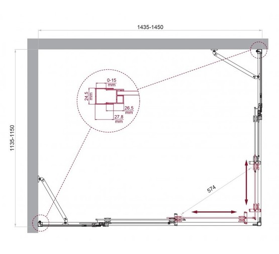 Душевой угол BelBagno Luce AH 22 1450x1150 хром, прозр.стекло 