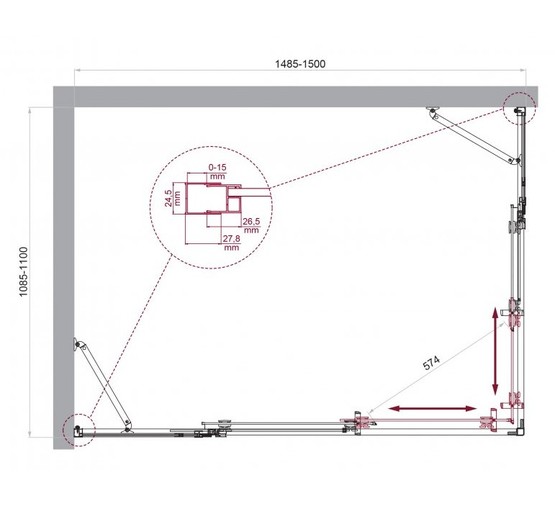 Душевой угол BelBagno Luce AH 22 1500x1100 хром, прозр.стекло 
