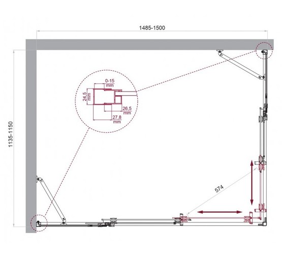 Душевой угол BelBagno Luce AH 22 1500x1150 хром, прозр.стекло 