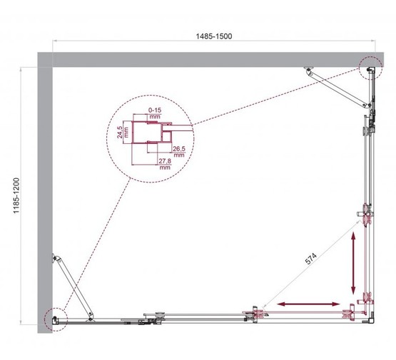 Душевой угол BelBagno Luce AH 22 1500x1200 хром, прозр.стекло 