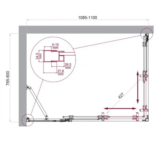 Душевой угол BelBagno Luce AH 21 1100x800 хром, прозр.стекло 