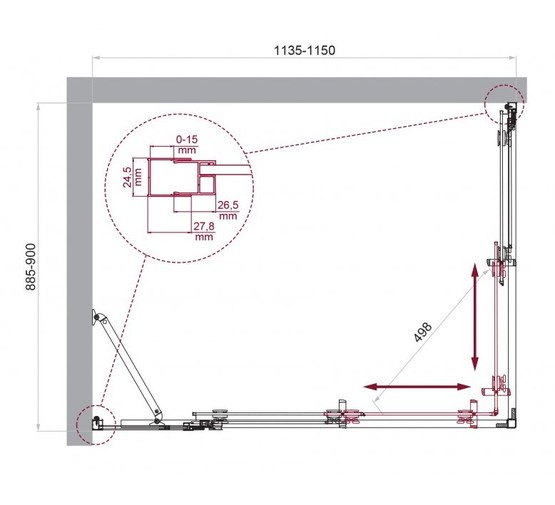 Душевой угол BelBagno Luce AH 21 1150x900 хром, прозр.стекло 