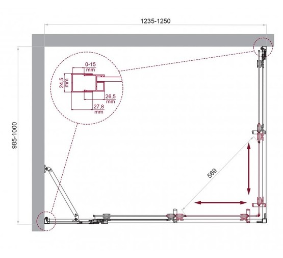 Душевой угол BelBagno Luce AH 21 1250x1000 хром, прозр.стекло 