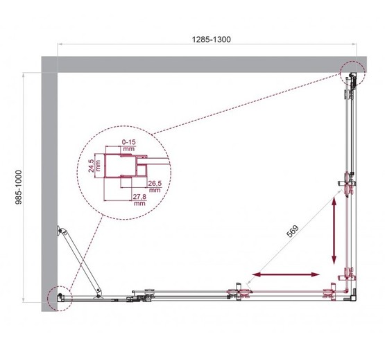 Душевой угол BelBagno Luce AH 21 1300x1000 хром, прозр.стекло 