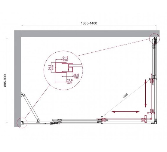 Душевой угол BelBagno Luce AH 21 1400x900 хром, прозр.стекло 