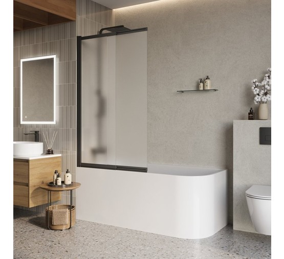 Шторка для ванны BelBagno LUCE-VF-11 900x1450 черный, текстур.стекло 