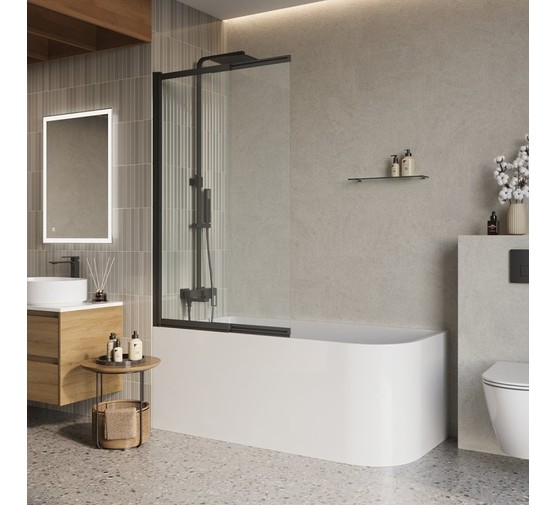 Шторка для ванны BelBagno LUCE-VF-11 1000x1450 черный, прозр.стекло 