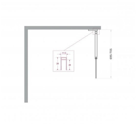 Душевая перегородка BelBagno Uno L-1-TB 700x2000 оружейная сталь, прозр.стекло