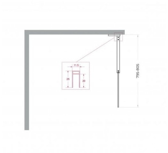 Душевая перегородка BelBagno Uno L-1-TB 800x2000 оружейная сталь, прозр.стекло