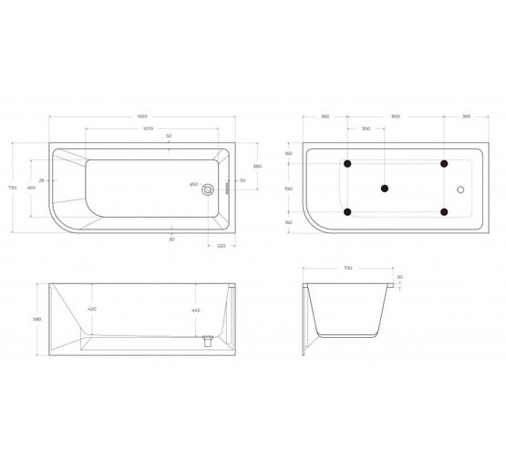 Акриловая ванна BelBagno BB712 150x73 см правая