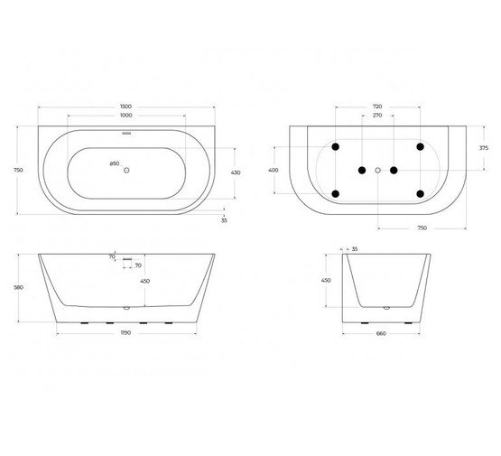 Акриловая ванна BelBagno BB710 150x75 см 
