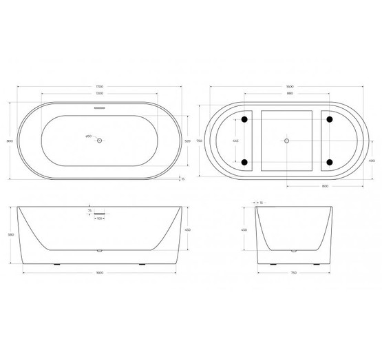 Акриловая ванна BelBagno BB411 170x80 см белый матовый