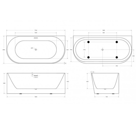 Акриловая ванна BelBagno BB412 170x80 см белый