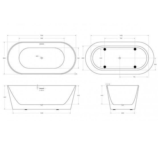 Акриловая ванна BelBagno BB416 170x80 см белый