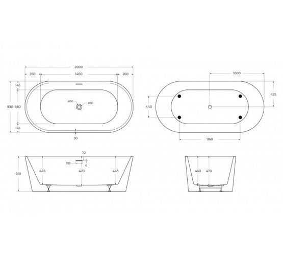 Акриловая ванна BelBagno BB416 200x85 см белый