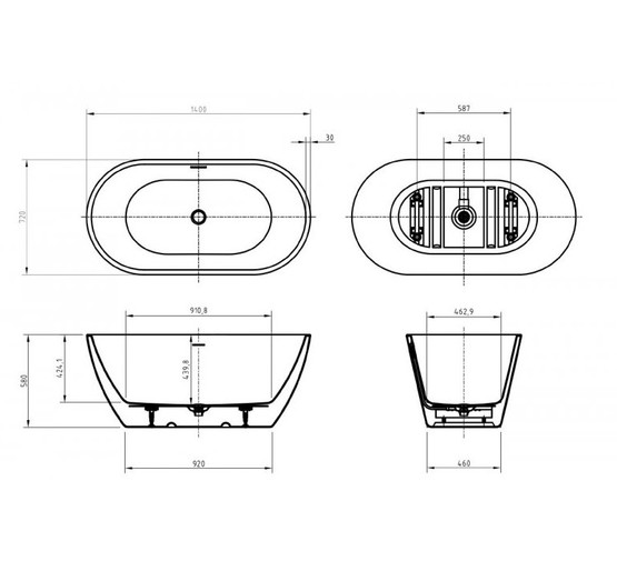 Акриловая ванна BelBagno Uno BB701 140x72 см белый
